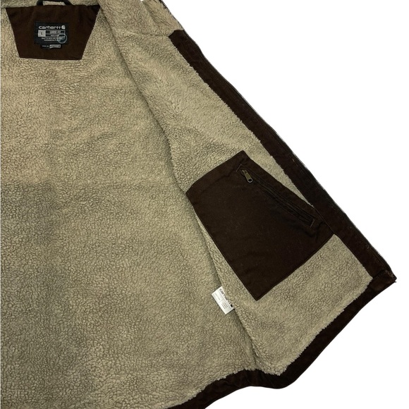NEW Carhartt Mens Brown Canvas Duck Sherpa Lined Mock Neck Vest Loose Fit Size L - Picture 11 of 16